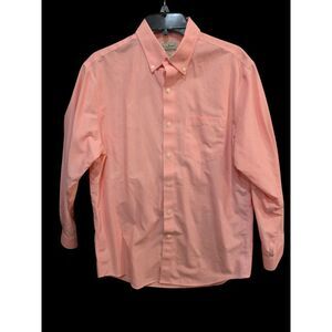 LL Bean Men's Small Button Down Long Sleeve Shirt Pink Solid  ‎ 100% Cotton